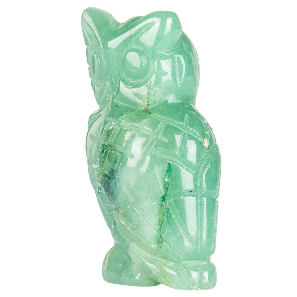 CARVED GEMSTONE OWLS: GREEN AVENTURINE