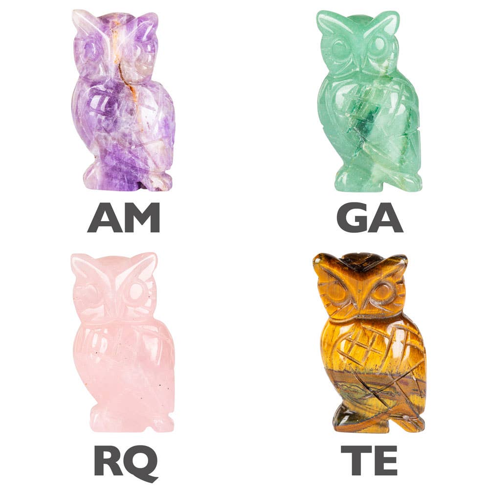 CARVED GEMSTONE OWLS: GREEN AVENTURINE