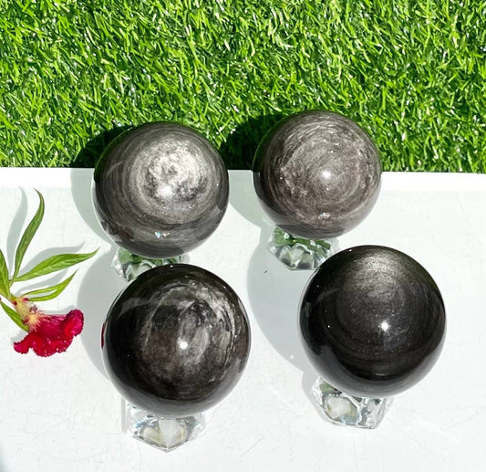 4   to 6 pcs Natural Silver Sheen Obsidian Spheres: Without stands