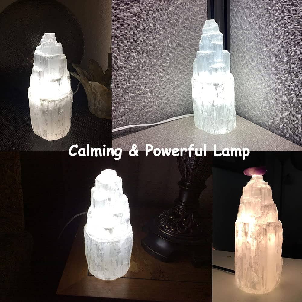Selenite Lamp Stone Crystal Rock Lamps Switch cord bulbs: 8"