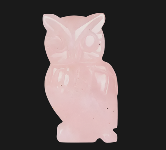 CARVED GEMSTONE OWLS: ROSE QUARTZ
