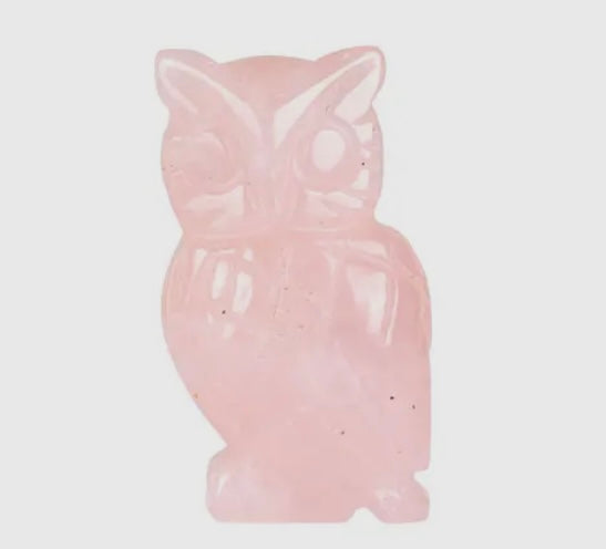 CARVED GEMSTONE OWLS: ROSE QUARTZ