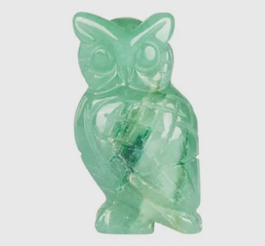 CARVED GEMSTONE OWLS: GREEN AVENTURINE