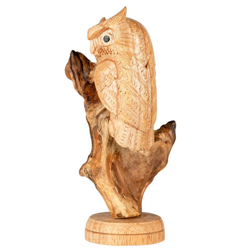WOODEN PERCHED OWL