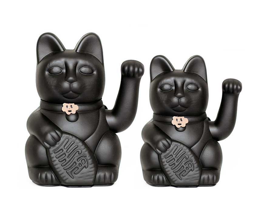 LuckyCat Black Fortune Cat: M - 15x10x6 cm