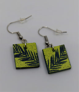 "Ferns" - Hand-Made Earrings (Yellow & Blue)