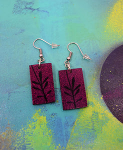 "Ferns" - Hand-Made Earrings (Black & Pink)